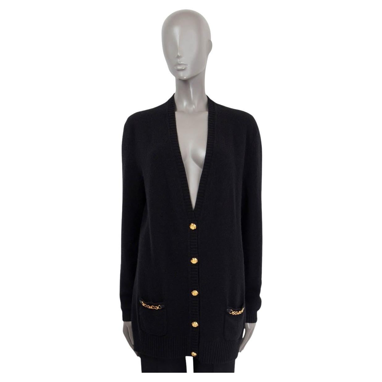 GUCCI black cashmere 2021 CHAIN DETAIL LONG Cardigan Sweater S For Sale