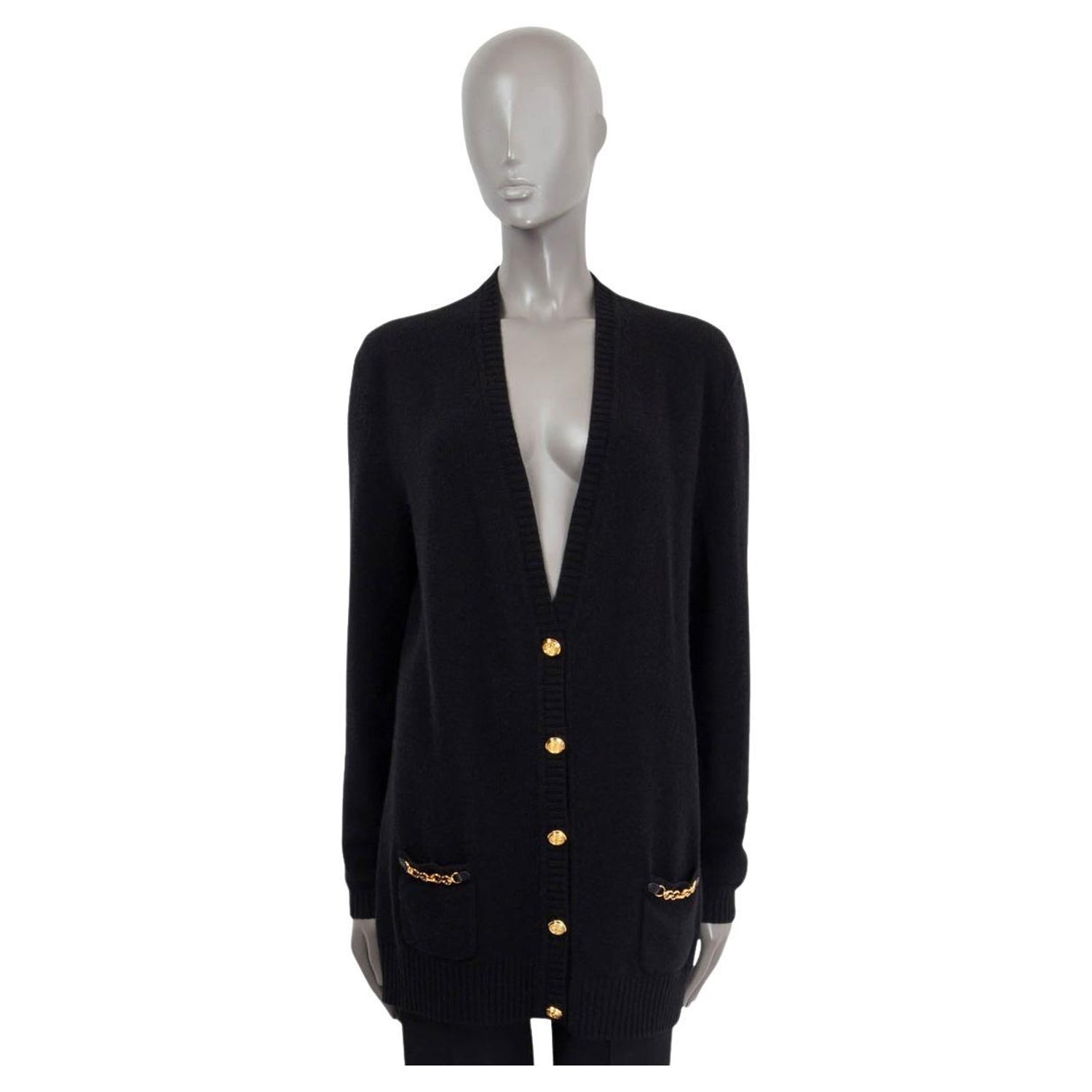 GUCCI black cashmere 2021 CHAIN DETAIL LONG Cardigan Sweater S For Sale at  1stDibs