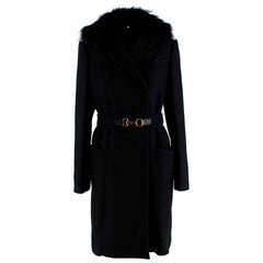 Gucci Black Cashmere & Fur Belted Longline Coat US6