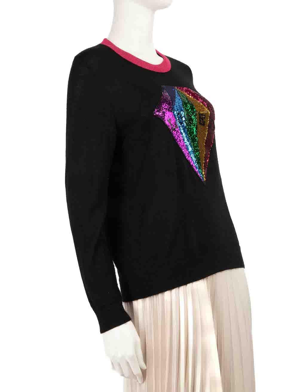 CONDITION is Good. Minor wear to jumper is evident. Light wear to the knit composition with mild pilling seen throughout as well as a couple of very small plucks to the yarn on this used Gucci designer resale item.
 
 
 
 Details
 
 
 Black
 
