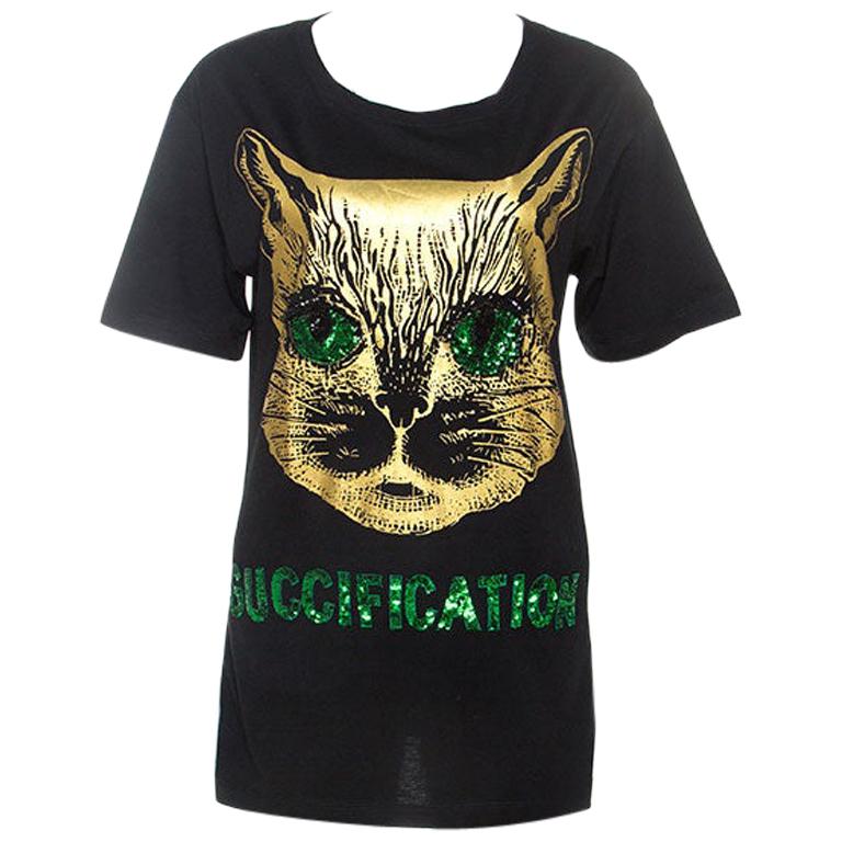 Gucci Black Cat Print Sequin Detail Guccification T-Shirt XS at 1stDibs |  gucci cat shirt sequin, guccification cat shirt, black cat gucci shirt