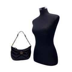 Gucci Black Chevron GG Marmont Chain Matelassè Hobo Shoulder Bag
