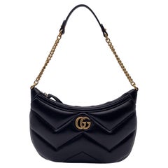 Gucci Black Chevron GG Marmont Chain Matelassè Hobo Shoulder Bag