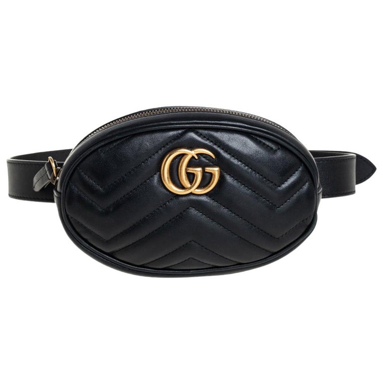 Gucci Black Chevron Leather GG Marmont Belt Bag at 1stDibs