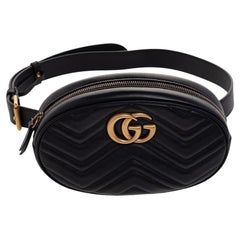 Gucci Black Chevron Leather GG Marmont Belt Bag