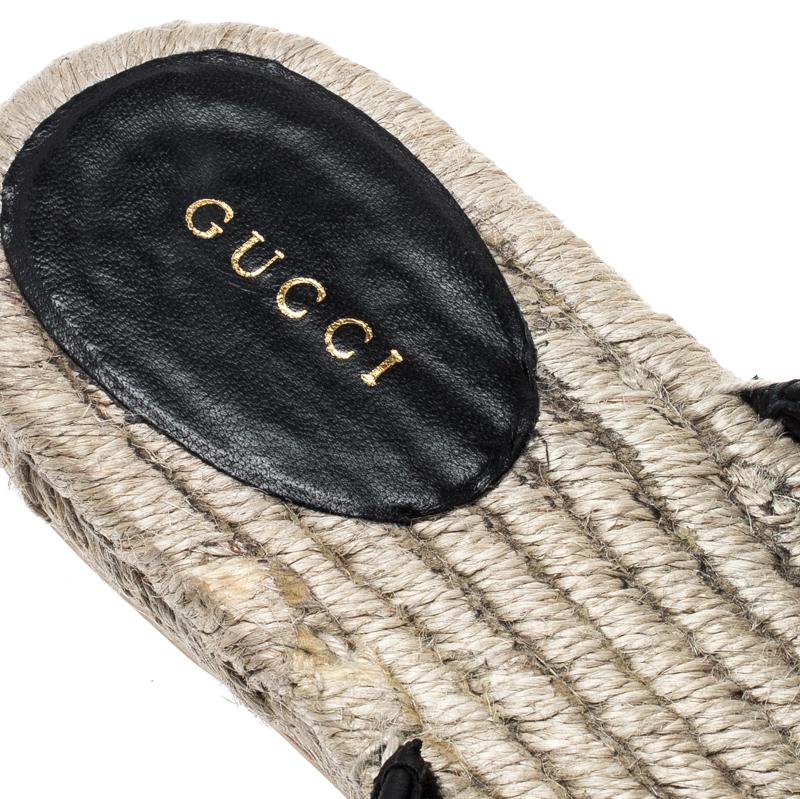 Gucci Black Chevron Quilt Leather Double G Flat Espadrilles Slides Size 37.5 2