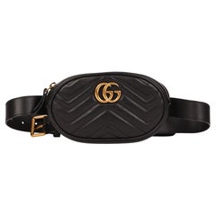 Gucci Black Chevron Quilted Calfskin Leather Marmont Belt Bag