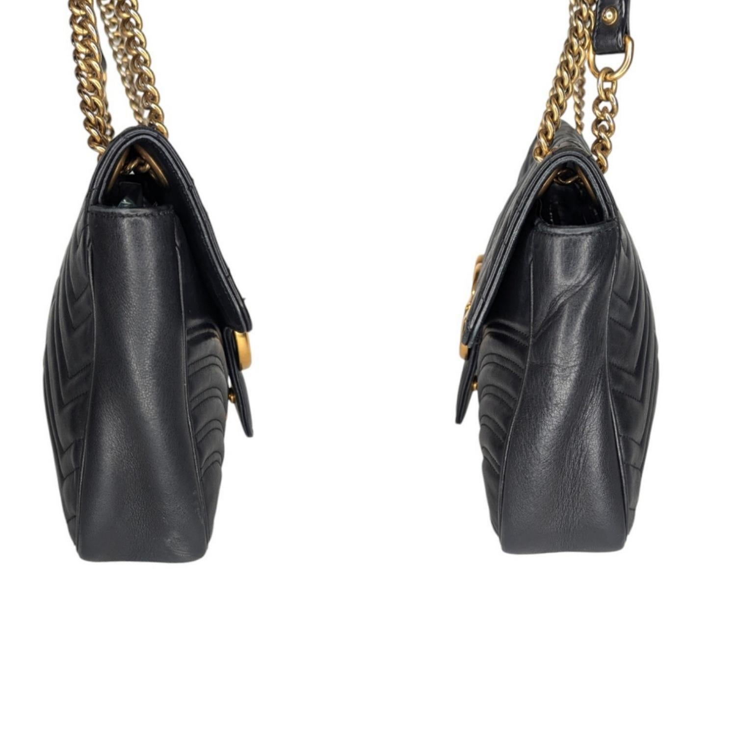 Women's Gucci Black Chevron Quilted GG Marmont Medium Shoulder Bag