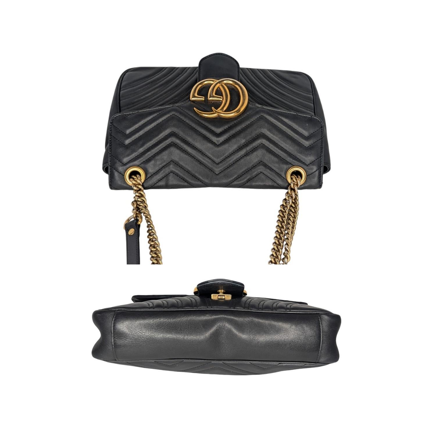 Gucci Black Chevron Quilted GG Marmont Medium Shoulder Bag 1