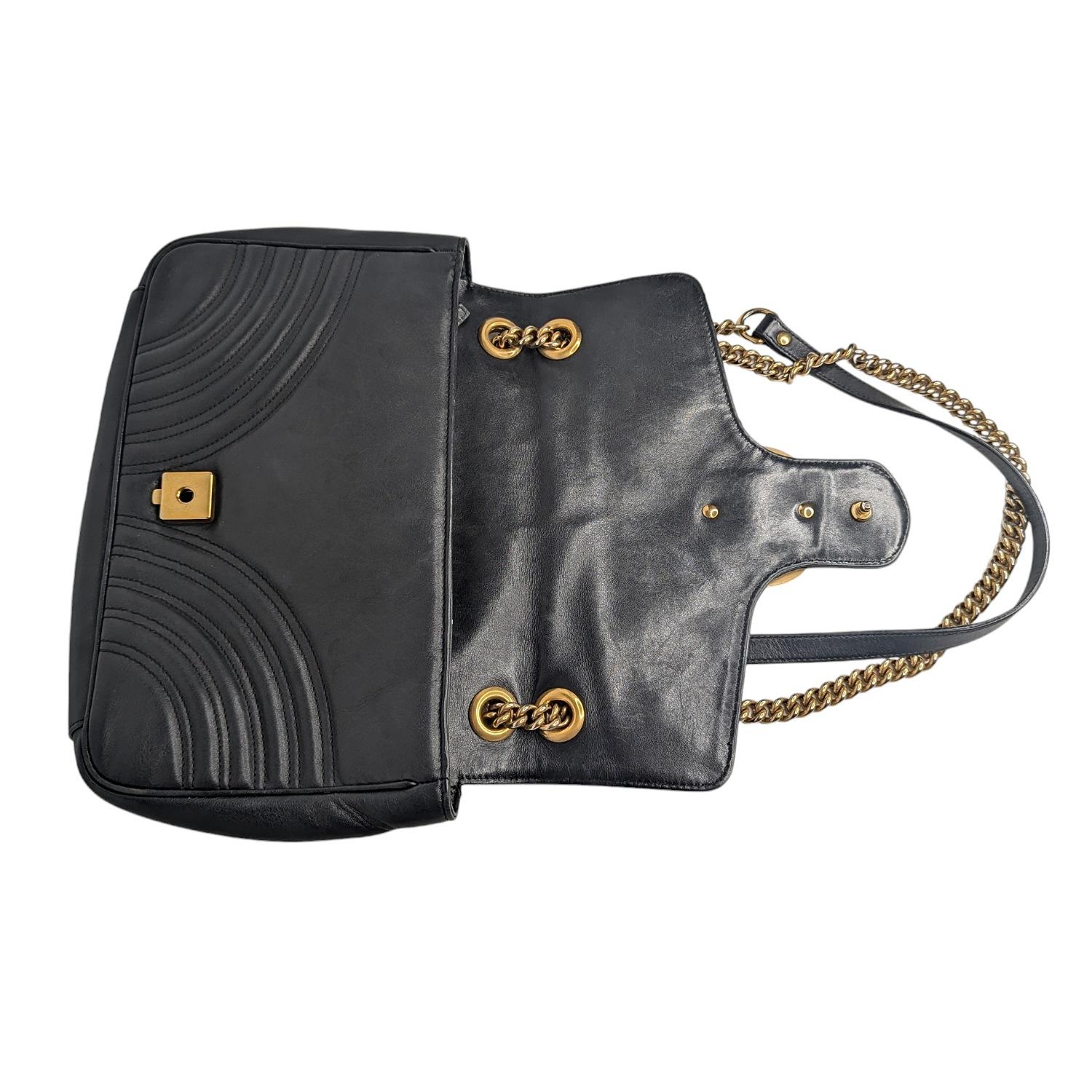 Gucci Black Chevron Quilted GG Marmont Medium Shoulder Bag 2