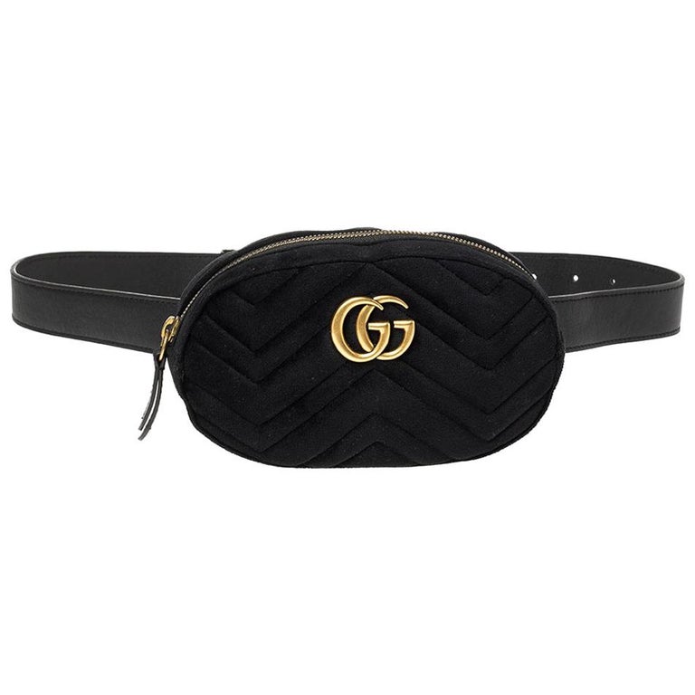 Gucci Black Chevron Velvet and Leather GG Marmont Belt Bag at 1stDibs