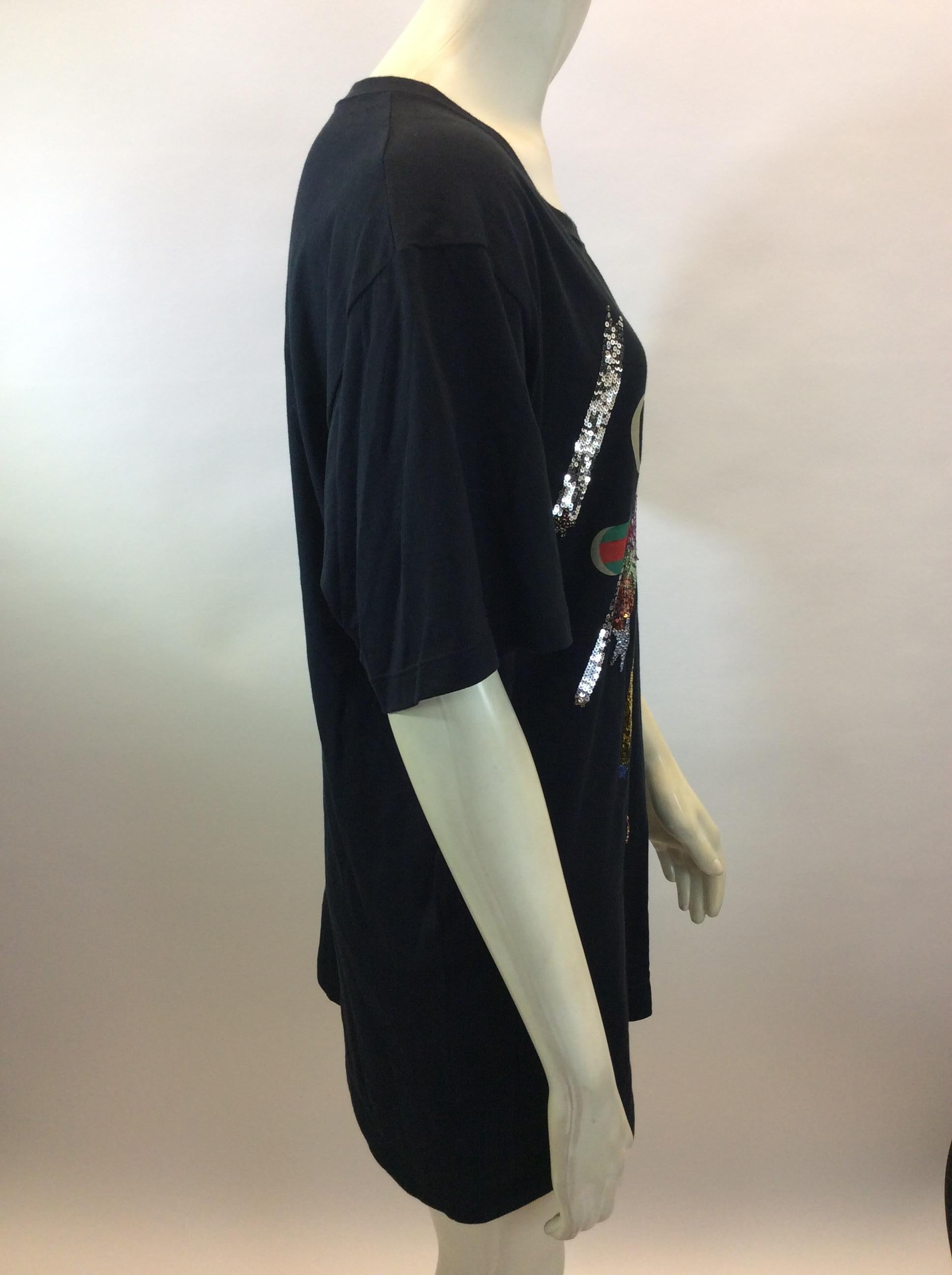 Gucci Black Classic Stripe T-Shirt with Sequin In Good Condition For Sale In Narberth, PA