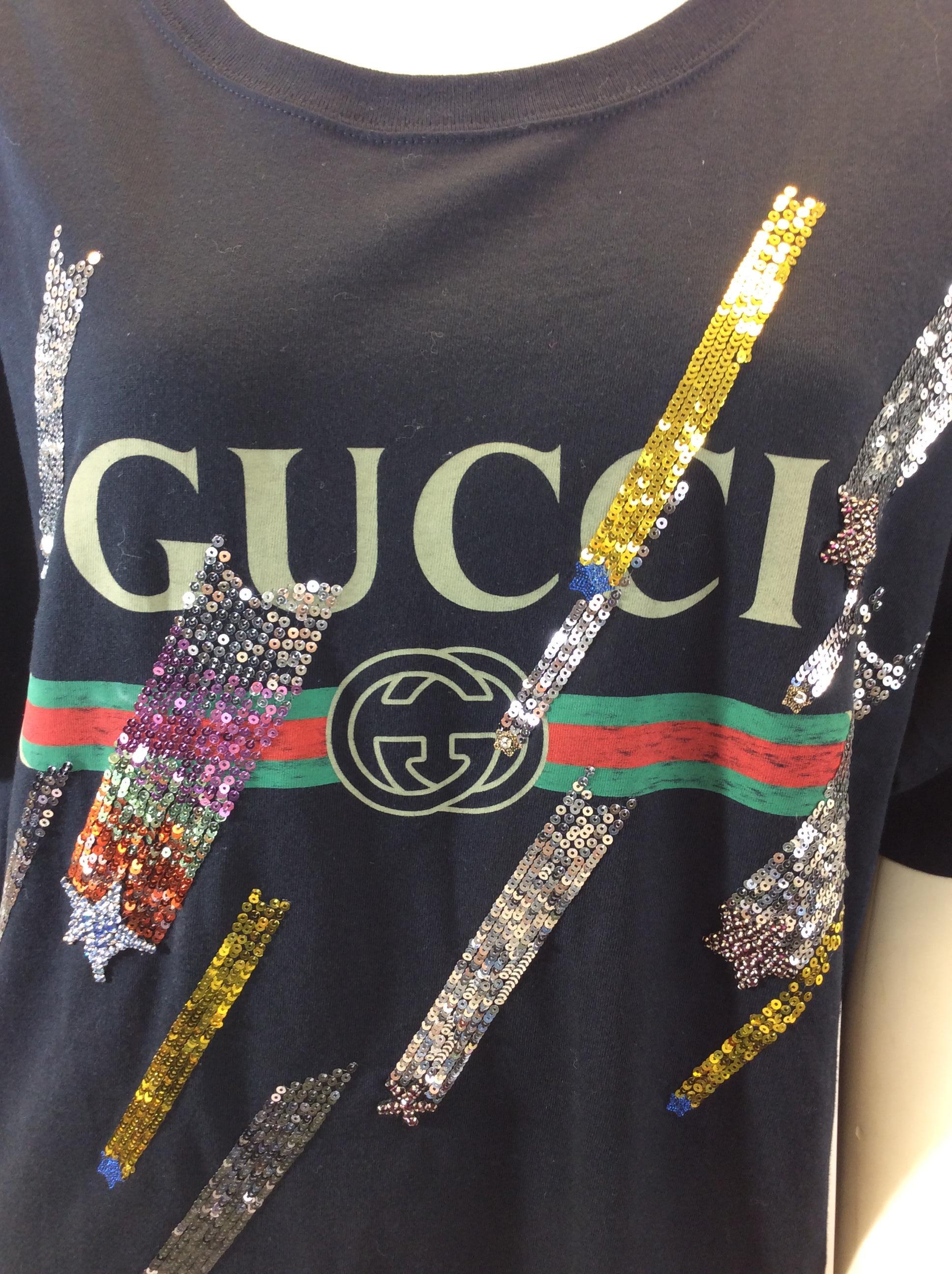 Women's Gucci Black Classic Stripe T-Shirt with Sequin For Sale
