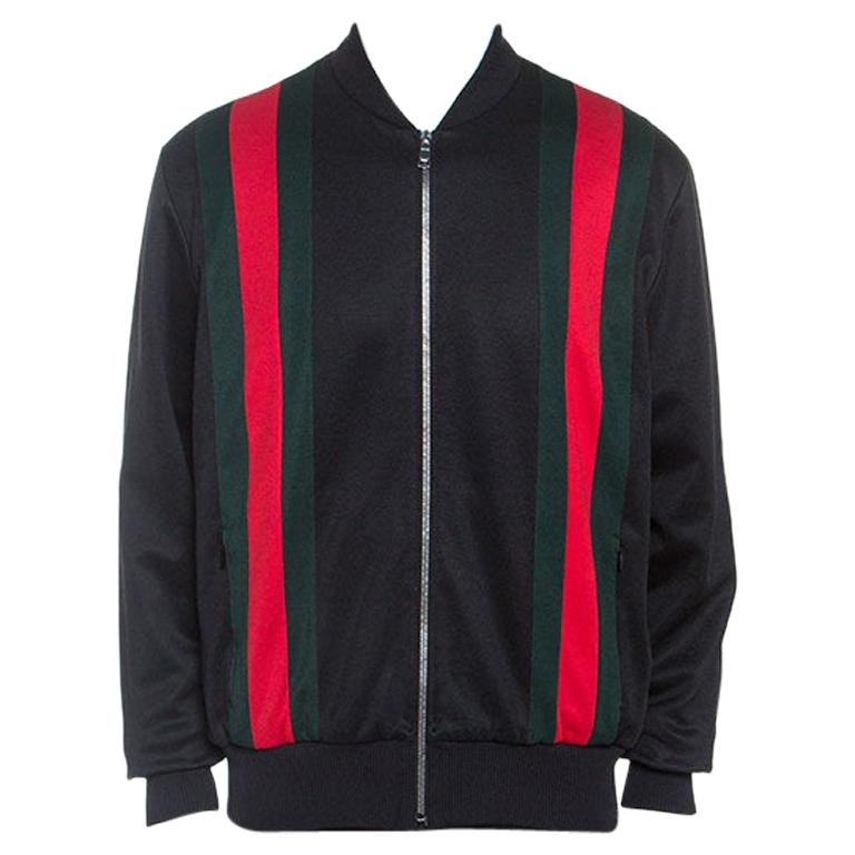 Gucci Black Classic Web Striped Jersey Technical Bomber Jacket XL For ...