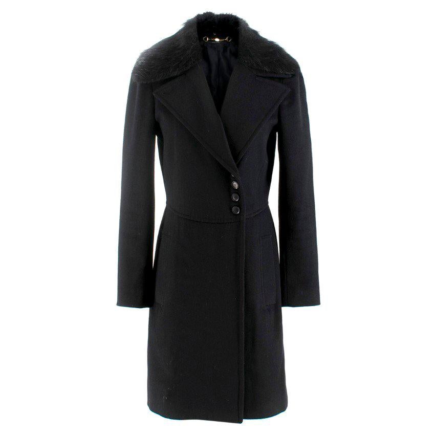 Gucci Black Coat with Nutria Fur Collar US 4
