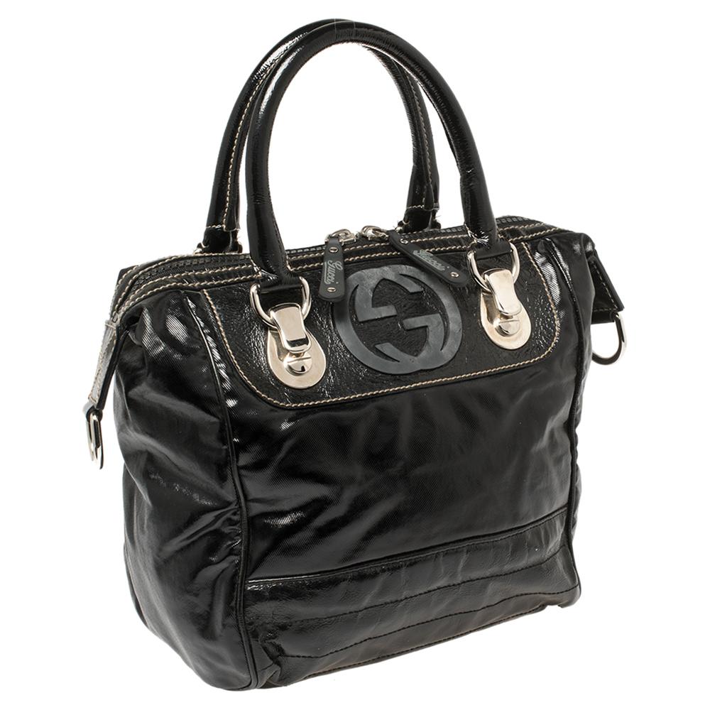 Nero Gucci Borsa Boston in tela spalmata nera e pelle Dialux Snow Glam