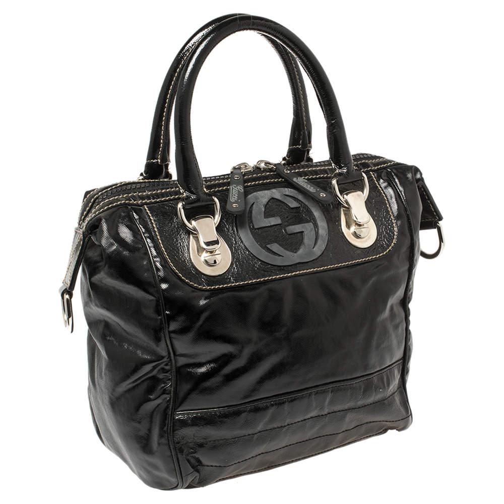 Gucci Black Coated Canvas and Leather Dialux Snow Glam Boston Bag Pour femmes en vente