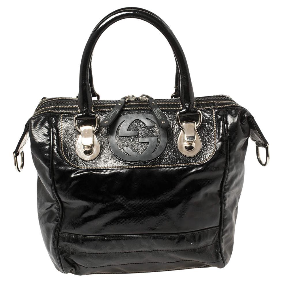 Gucci Black Coated Canvas and Leather Dialux Snow Glam Boston Bag en vente