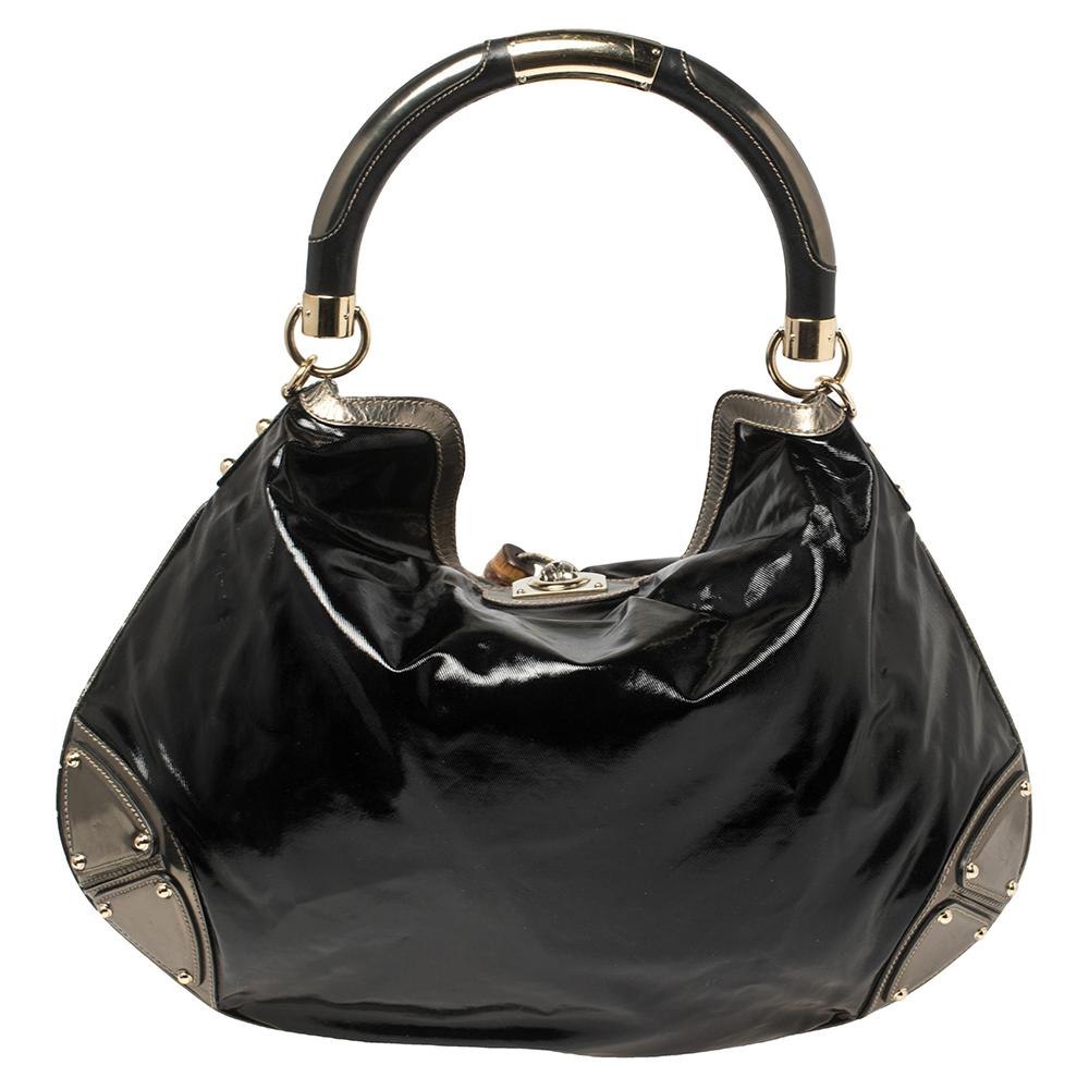 Women's Gucci Black Coated Canvas and Leather Large Babouska Indy Hobo