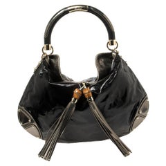 Gucci - Grand sac hobo Babouska Indy en toile enduite noire et cuir