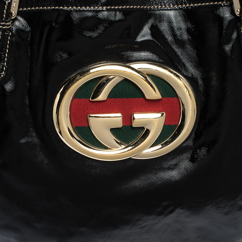Gucci Black Coated Canvas and Patent Leather Dialux Britt Hobo 2