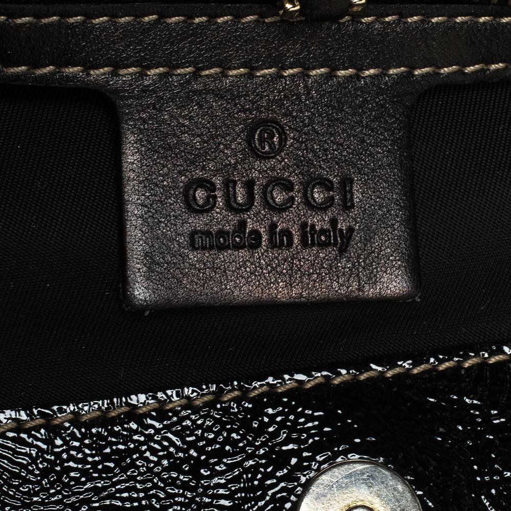 Gucci Black Coated Canvas and Patent Leather Dialux Britt Hobo 5