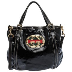Gucci Black Coated Canvas and Patent Leather Dialux Britt Hobo
