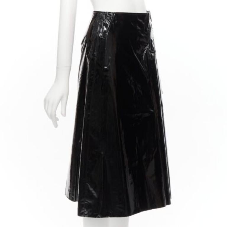Black GUCCI black coated cotton vinyl silver buckle punk kilt pleated skirt IT38 XS For Sale