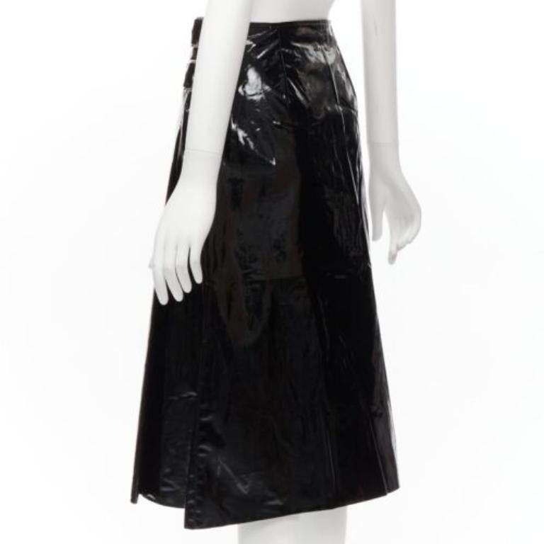 GUCCI black coated cotton vinyl silver buckle punk kilt pleated skirt IT38 XS For Sale 1