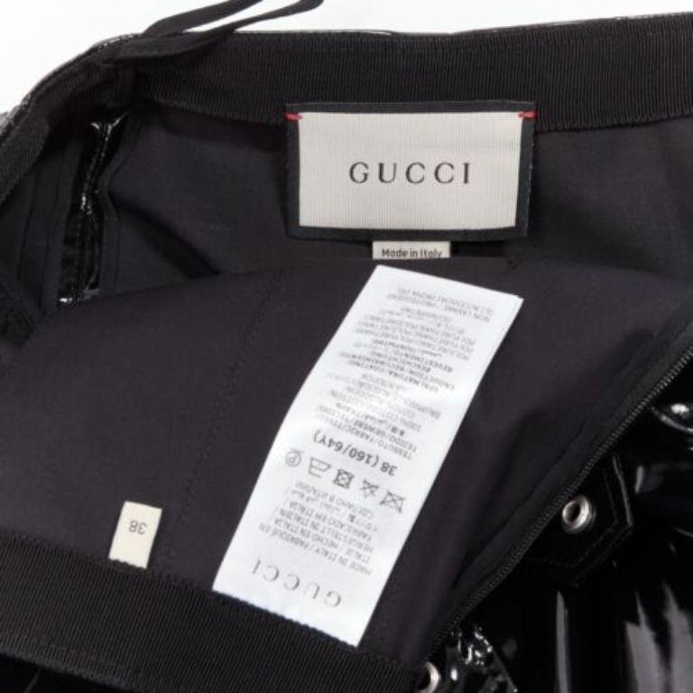 GUCCI black coated cotton vinyl silver buckle punk kilt pleated skirt IT38 XS For Sale 3