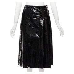 GUCCI black coated cotton vinyl silver buckle punk kilt pleated skirt IT38 XS