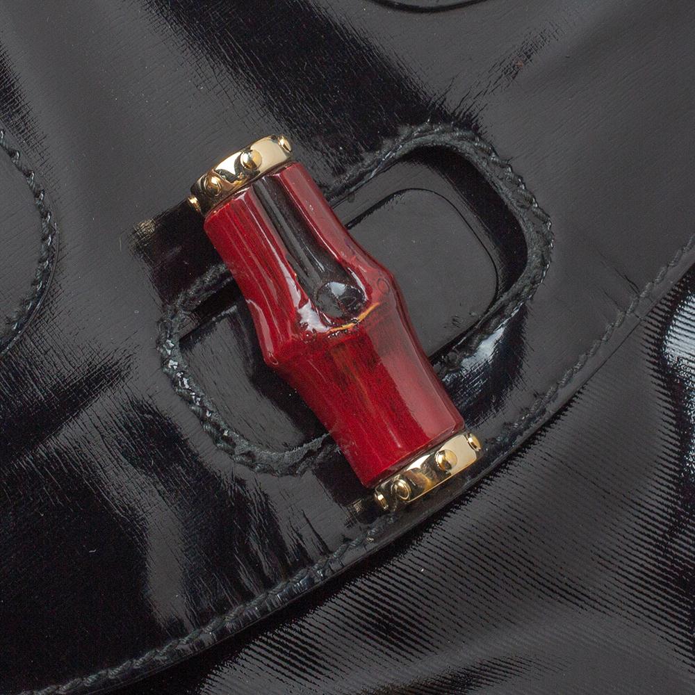Gucci Dialux Pop Bamboo Top Handle Bag aus schwarz beschichtetem Nylon und Lackleder 1