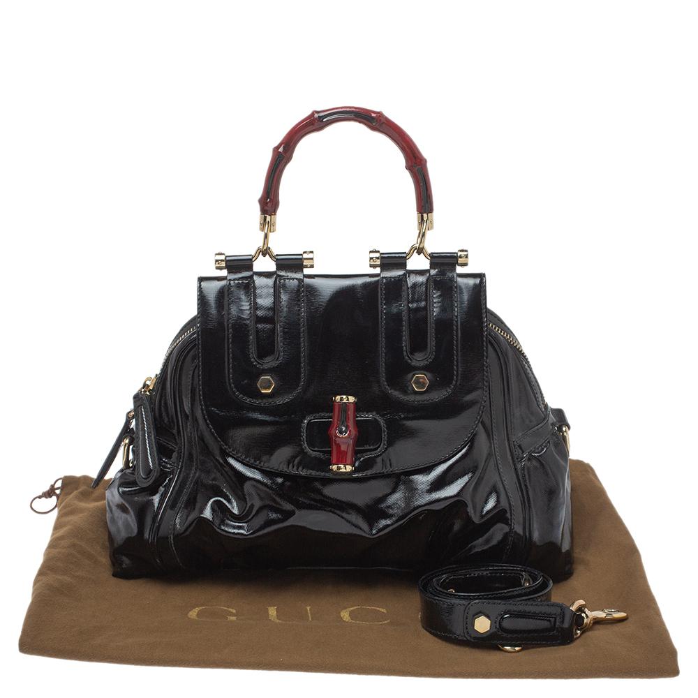 Gucci Dialux Pop Bamboo Top Handle Bag aus schwarz beschichtetem Nylon und Lackleder 4