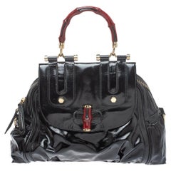 Gucci Dialux Pop Bamboo Top Handle Bag aus schwarz beschichtetem Nylon und Lackleder