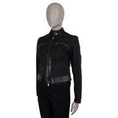 GUCCI schwarz Baumwolle 2000 LEATHER TRIM GG DENIM Jacke S