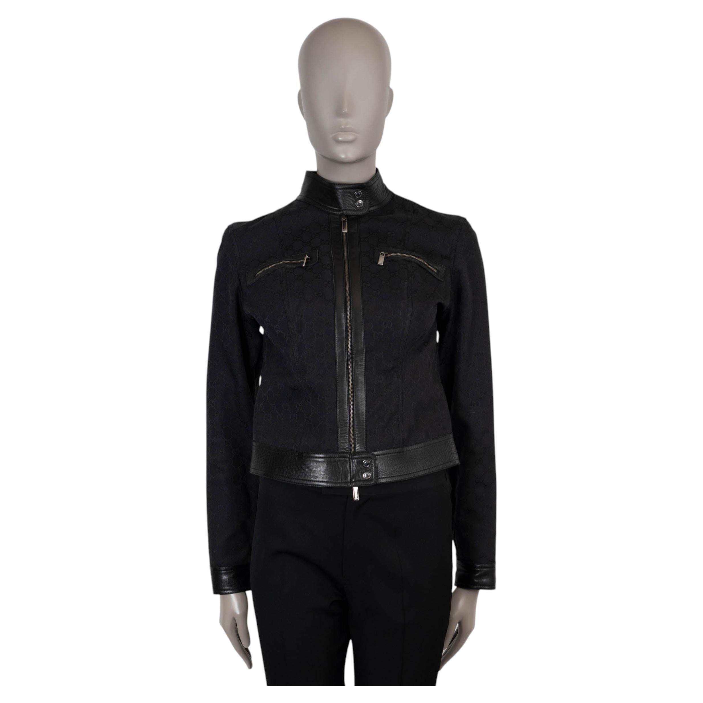 GUCCI black cotton 2000 LEATHER TRIM GG DENIM Jacket S