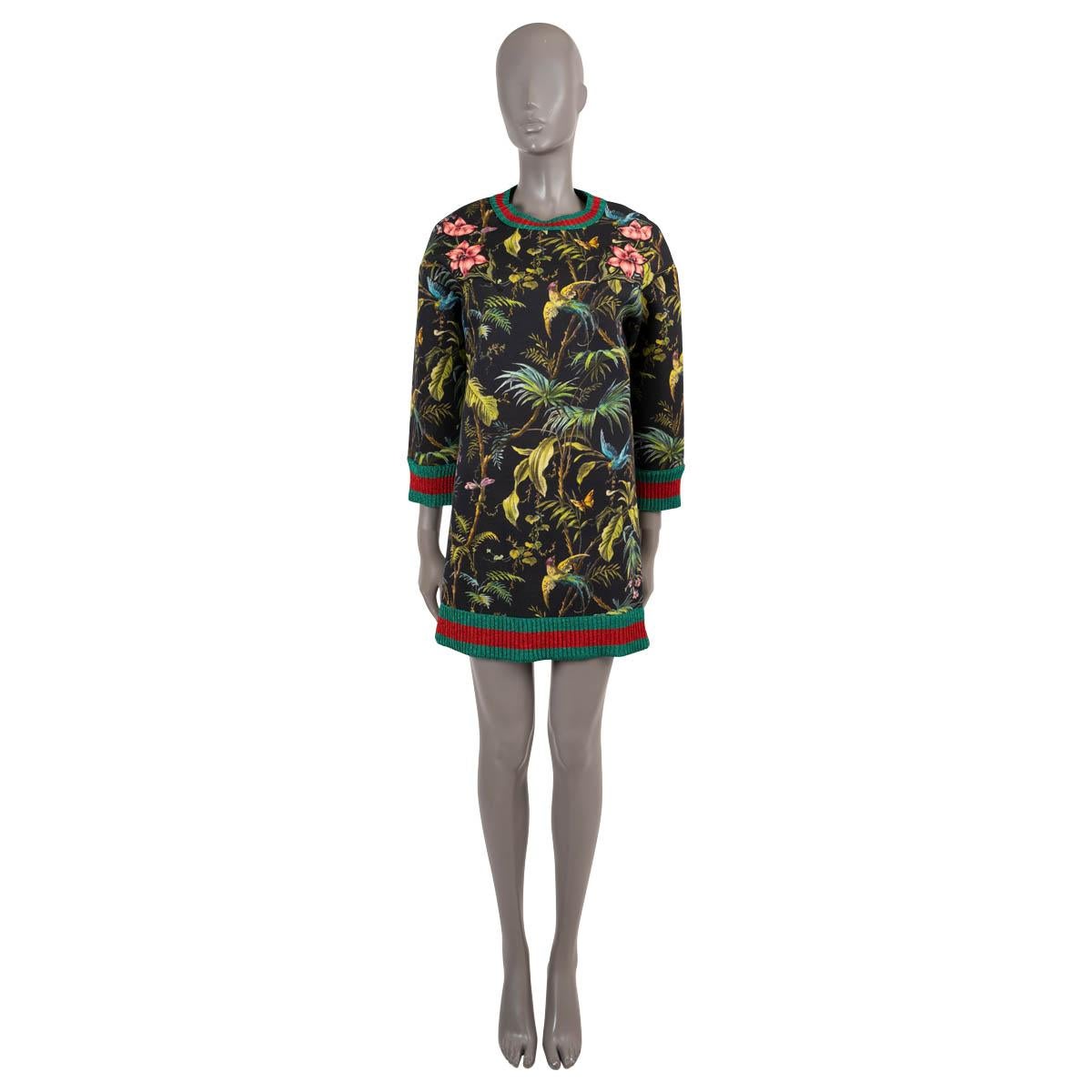Women's GUCCI black cotton 2016 JUNGLE PRINT WEB TRIM KNIT Dress S