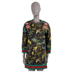 GUCCI black cotton 2016 JUNGLE PRINT WEB TRIM KNIT Dress S