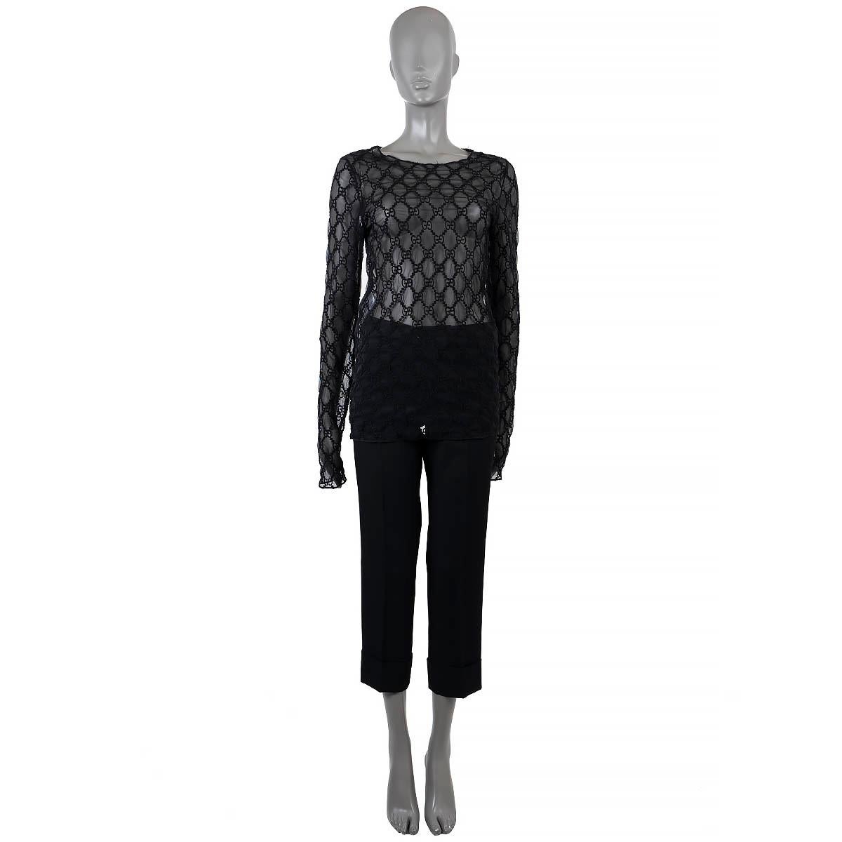 GUCCI black cotton 2020 GG EMBROIDERED MESH Top Shirt M In New Condition In Zürich, CH