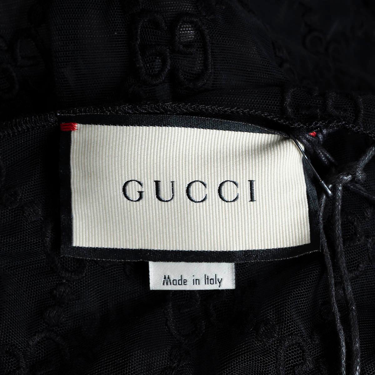 GUCCI black cotton 2020 GG EMBROIDERED MESH Top Shirt M For Sale 2