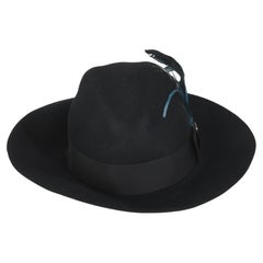 Gucci Black Cotton Blend GG Feather Trilby Hat L