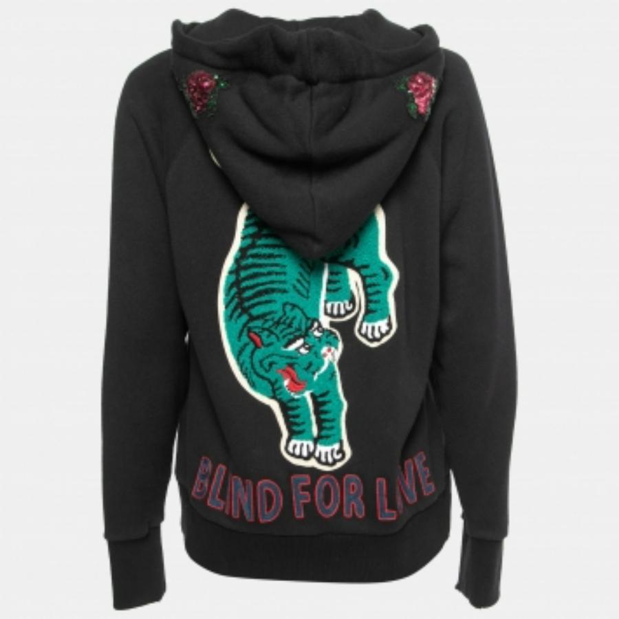 De las mujeres Gucci Sudadera con capucha bordada Blind For Love de algodón negro XS en venta