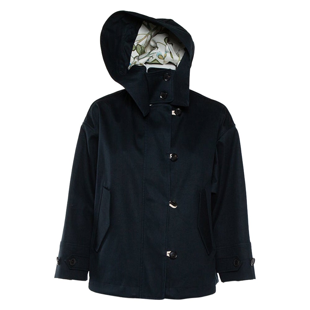 Gucci Black Cotton Canvas Zip Front Hooded Jacket S