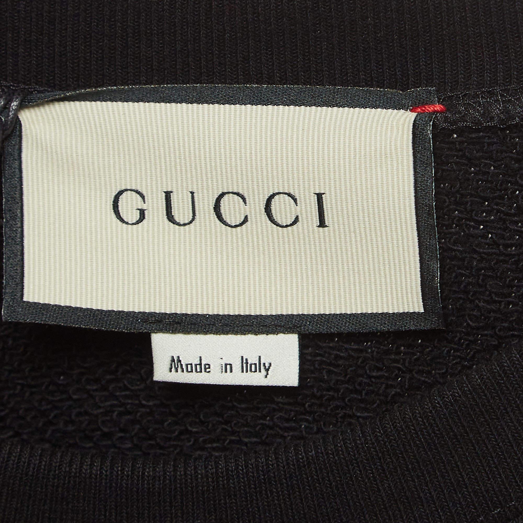Gucci Black Cotton Dagger Heart Embroidered Sweatshirt S In Excellent Condition For Sale In Dubai, Al Qouz 2
