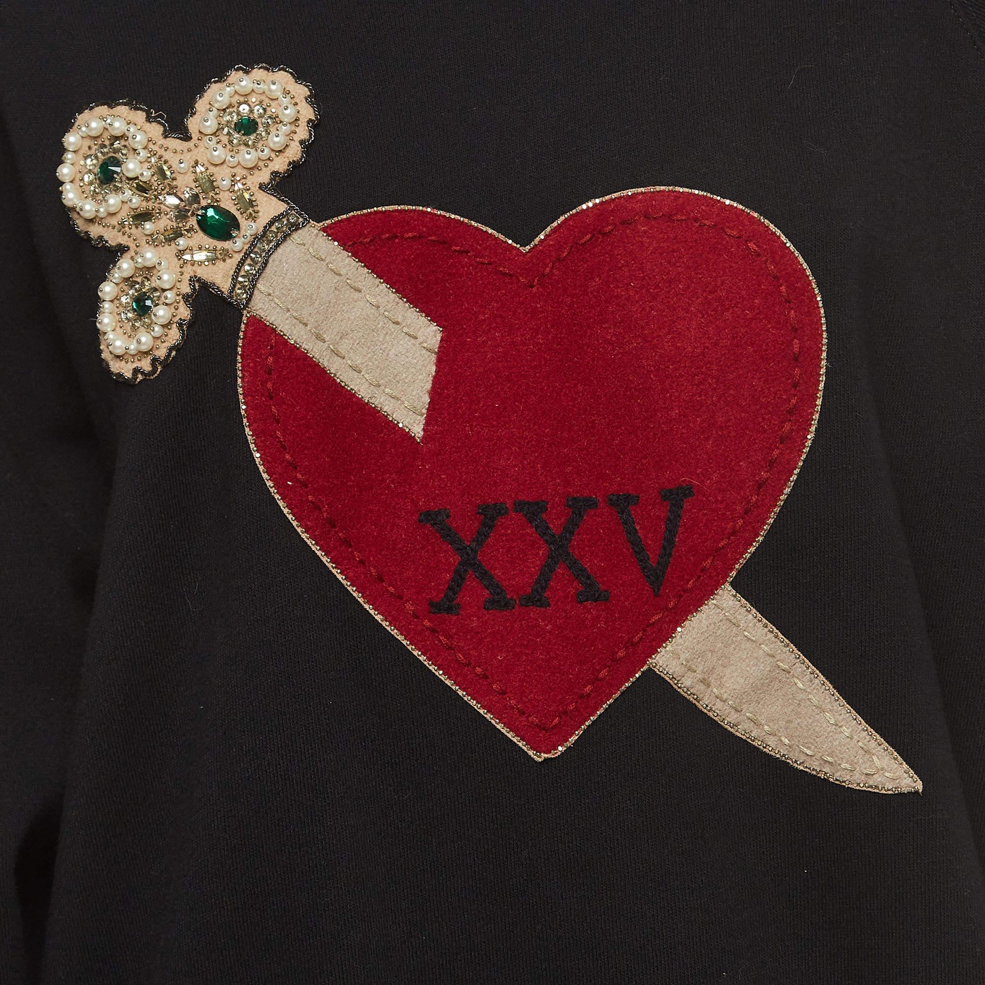 Gucci Dagger Heart Sweatshirt aus schwarzer Baumwolle mit Herzstickerei S im Angebot 1
