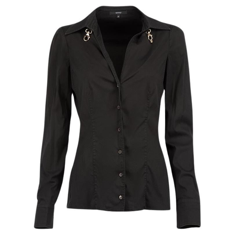 Gucci Black Cotton Fitted Clasp Accent Shirt Size M For Sale