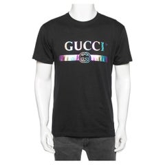 Gucci Black Cotton Foil Logo Printed Short Sleeve T-Shirt XS