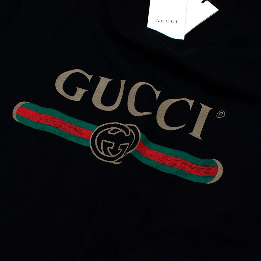 Gucci Black Cotton Jersey Fake Logo T-Shirt For Sale 2