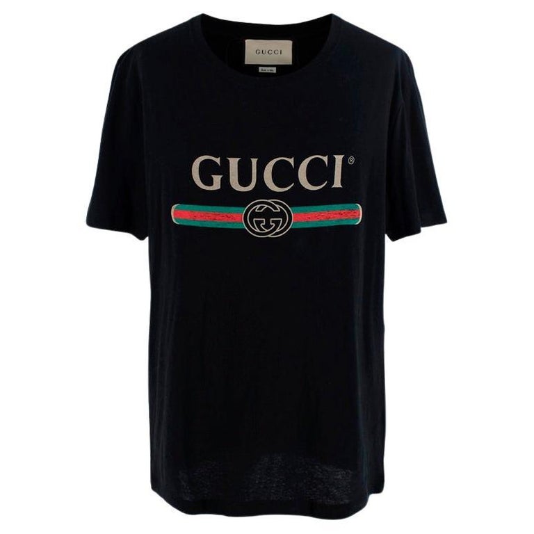Gucci Black Cotton Jersey Fake Logo T-Shirt For Sale at 1stDibs