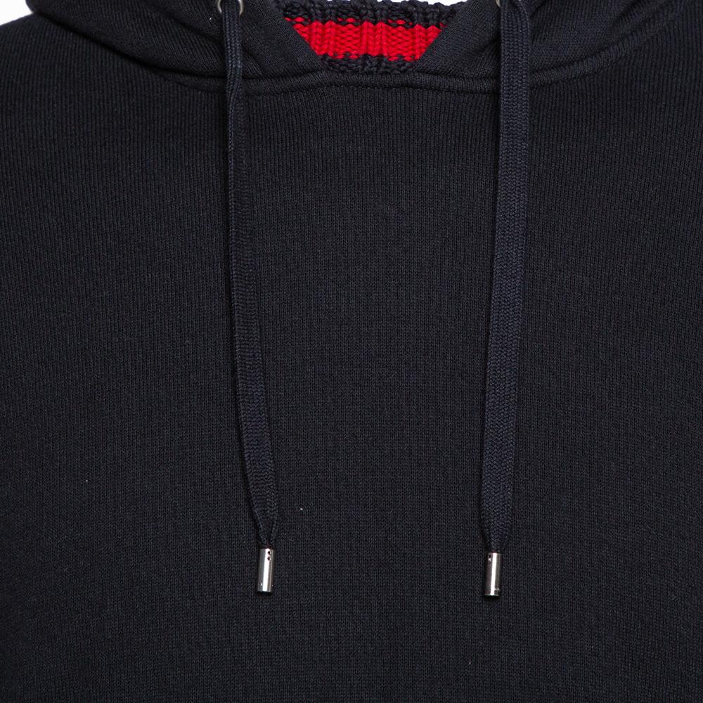 Gucci Black Cotton Jersey Web Detail Hooded Sweatshirt L 1